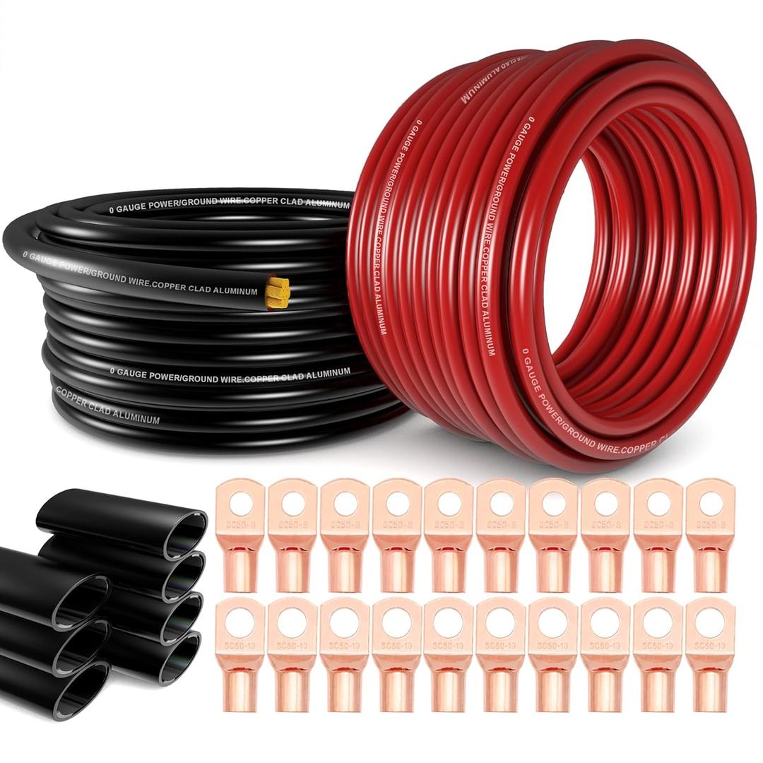 40FT 1/0 Gauge Wire Copper Clad Aluminum CCA - Primary Automotive Wire,Car Amplifier Power & Ground Cable, Battery Cable for Car Audio Speaker,Solar, Auto, RV Trailer & Marine (Black/Red - Standard)