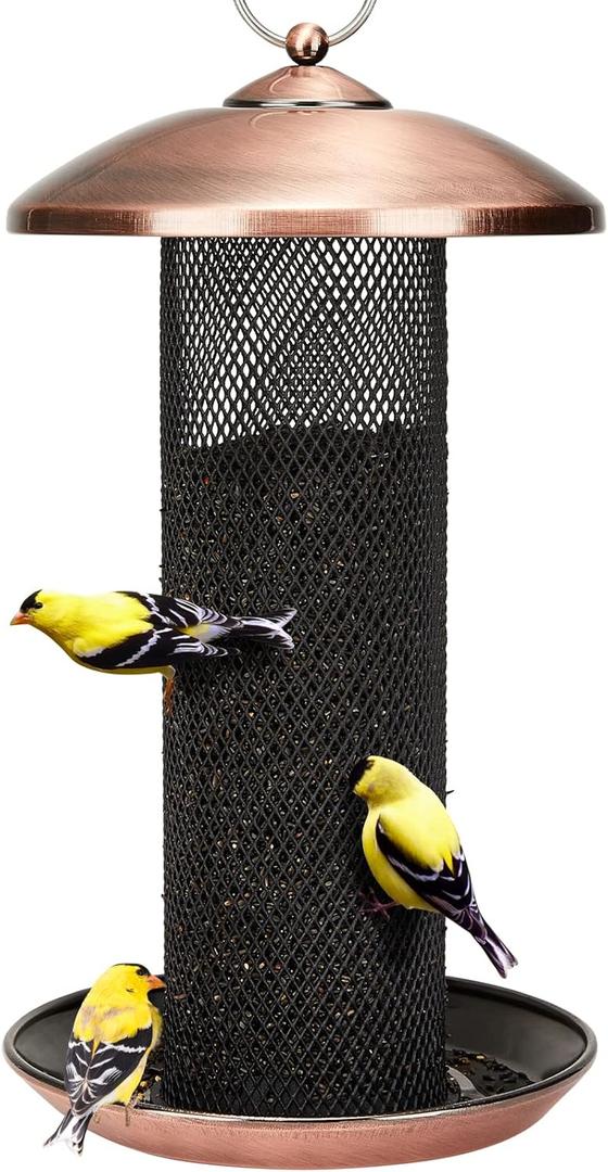 Kingsyard Finch Feeders for Outdoors Hanging, Metal Mesh Tube Bird Feeder for Nyjer/Thistle Seed, 2.5 lbs Large Capacity (Antique Copper)