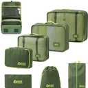 8 Piece Expandable Packing Cubes Set with Hanging Waterproof Toiletry Bag - Compression Travel Organizers for Airplane Essentials, Lightweight Luggage Storage for Carry On Suitcase (Green)