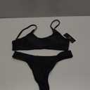 SherryDC Women's Solid Scoop Neck Push Up Padded Brazilian Thong Bikini Swimsuit Bathing Suit (Medium, 560 Black)