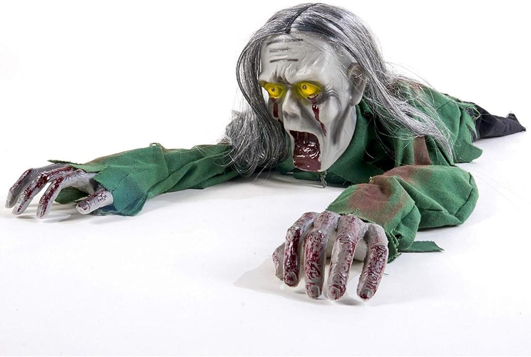 yosager Halloween Scary Yard Decorations, Electric Crawling Ghost Long Hair Horror Voice Skeleton, Creeping Prop for Theme Park, Bar Haunted House Props Horror Layout Party Decor