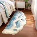 Soft Shag 3D Stereo Wave Moss Bedside Rug 20"36" Cute Navy Blue Runner Rug Non Slip Washable Bathroom Rugs Bath Mats for Bedroom Bathroom Hallway Home Decor Indoor Doormat Shower Mat