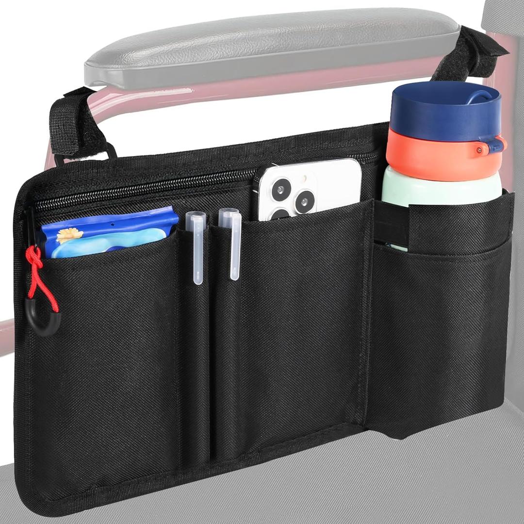 Wheelchair Side Bag with Cup Holder, Premium Wheelchair Armrest Pouch Accessories for AdultsWheelchair Bags for Walkers, Rollators, Electric Wheelchairs (Black)