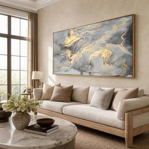 Wall Art Abstract Canvas Painting Gray Wall Decor Fluid Ink Modern Artwork for Living Room Bedroom Dining Room Home Office Decor 20"x40" with Framed