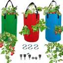 3 Piece Upside Down Tomato & Strawberry Planter Set - Hanging Grow Bags with 4 Side Zippers & 1 Bottom Zipper - Tomato Kit & Strawberry Kit for Easy Vertical Gardening