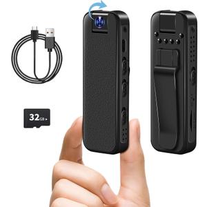 Mini Body Camera with 32GB Card, 1080P HD Video Recorder, Wearable Camcorder, Small Body Cameras with IR Night Vision, Portable Camera for Cycling, Travel, Home Security, Outdoor Activities