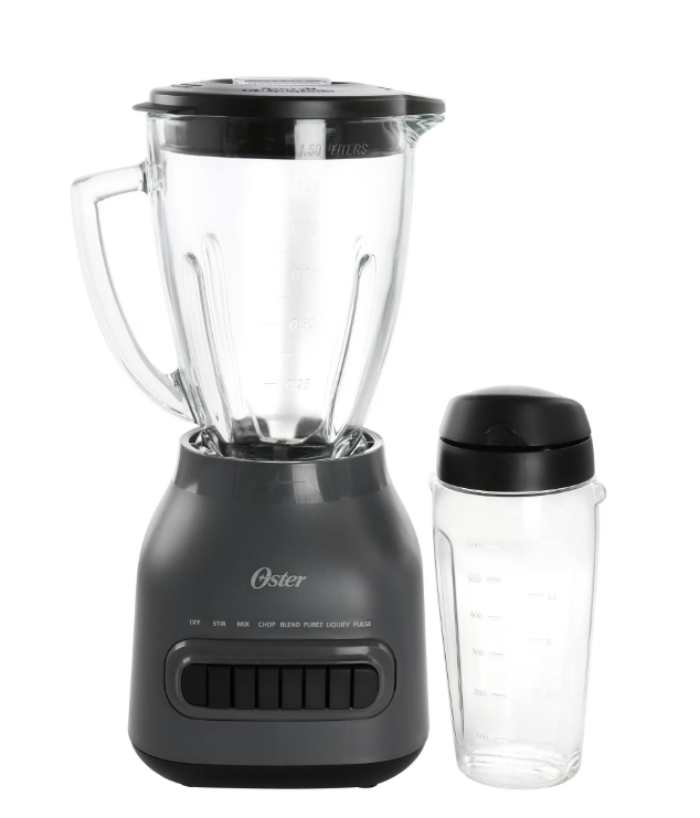 Oster Easy-to-Clean Blender with Dishwasher-Safe Glass Jar with a 20 oz. Blend-n-Go Cup: 700W, 8 Speeds, Smoothie Blender