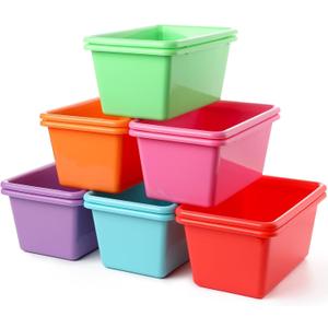 12 Pack Classroom Storage Bins Book Bins for Classroom, Rainbow, These practical plastic book bins measure 29.5×19.5×12.5cm 