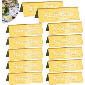 Clonivent 12 PCS Reserved Table Signs, Acrylic Gold Reserve Sign for Wedding, Waterproof Double-Sided Reserved Seating Signs for Restaurant Party & Private Events (Gold)