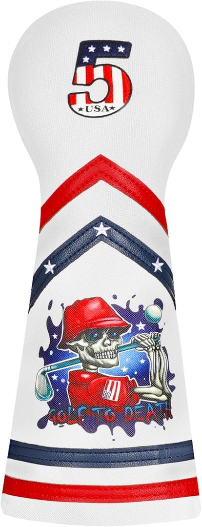 Golf Club Headcover for Drivers, Fairway Woods, Hybrid/Rescue Funny Style Premium Leather Golf Headcovers Set with Embroidery Tags