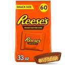 REESE'S Milk Chocolate Snack Size Peanut Butter Cups, Candy Bag, 33 oz (60 Pieces) (EXP 03/01/26)
