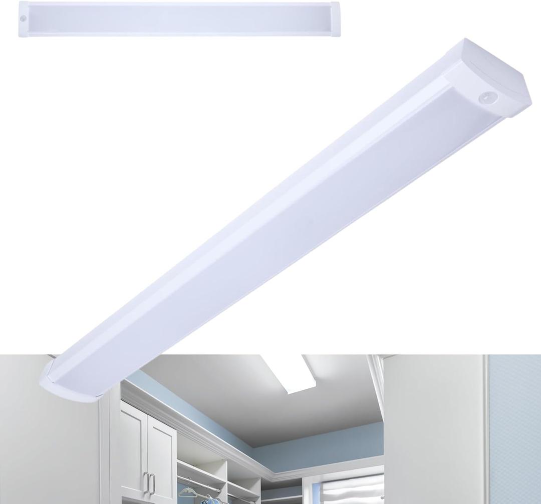 Satco 65-1215 4FT LED Ceiling Wrap Light with Motion Sensor, 39W, CCT Selectable 2700K5000K, 3400 Lumens, 120-277V, White Steel Housing, Non-Dimmable, Damp Rated