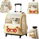 Pet Carrier Trolley Box with Wheels, Travel Trolley Pets Bag Breathable Cats Backpack with Removable Rolling Wheels for Cats and Small Dogs (Beige)