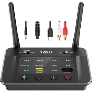 1Mii B03S Bluetooth 5.3 Transmitter Receiver for TV Home Stereo, Wireless Audio Adapter with Audiophile DAC, aptX Adaptive/LL/HD, Dual Link, Optical RCA AUX 3.5mm Inputs/Outputs