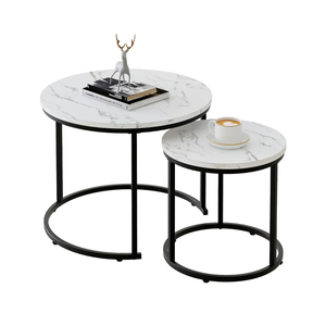 aboxoo Round Nesting Coffee Table Side Table Set of 2 End Tables for Living Room Bedroom Balcony,White Faux Marble Wooden Table 31IN Accent Large Coffee Table with Steel Frame