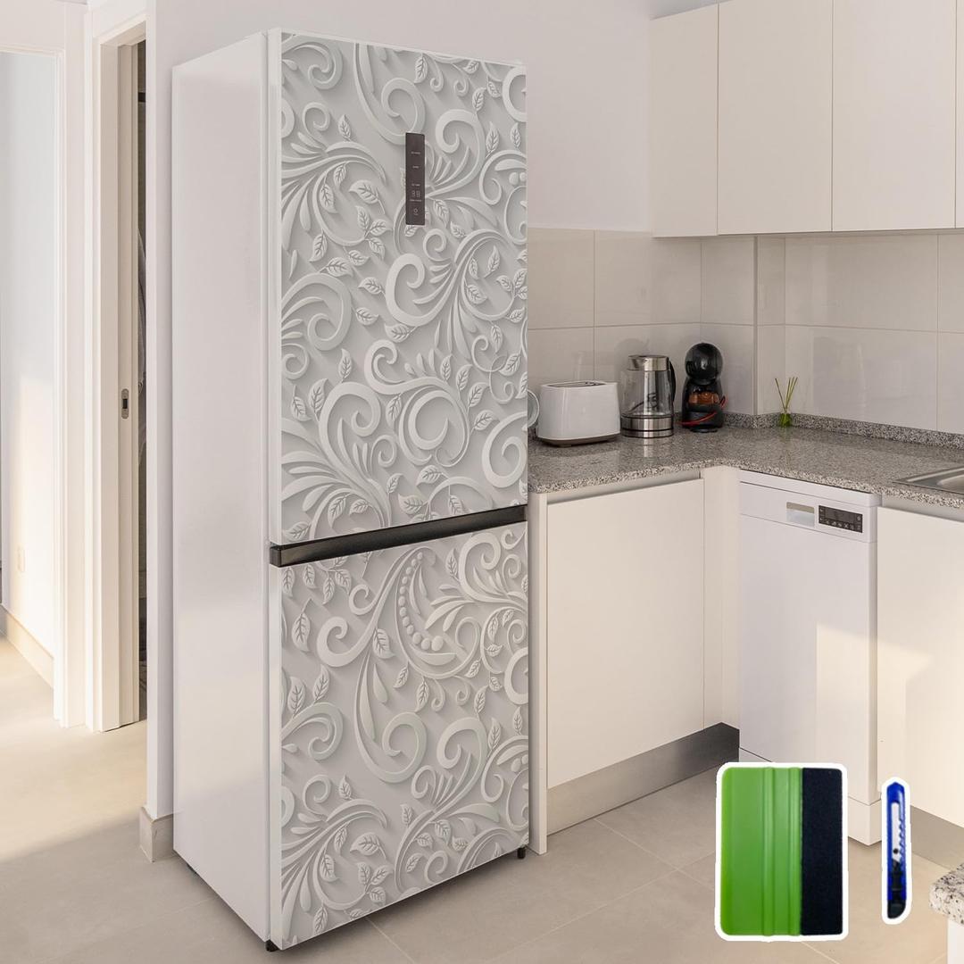funlife Vintage Self-Adhesive Fridge Door Mural with Tools for Kitchen, 11.25" x64.17" 2pc, Abstract Floral