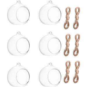 3.15"/ 8cm Hanging Tealight Candle Holder Glass Globes Air Plant Orb Glass Candlestick Lights Terrariums Candles Terrarium Vase Containers Home Decor Indoor Outdoor Garden DIY Gifts (6)