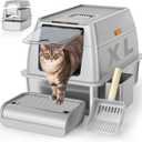 Stainless Steel Cat Litter Box with Lid, XL Extra Large Litter Box for Big Cats, Enclosed Removable Metal Litter Boxs with High Sided Enclosure & Scoop, Anti-Leakage, Non-Sticky, Easy Cleaning(Grey)