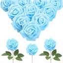 IPOPU 30pcs Baby Blue Roses Foam Flowers Artificial Roses with Stems, Fake Roses with Fake Flowers for DIY Wedding Bouquets Baby Shower Centerpieces Floral Party Home Dcor (Light Blue)