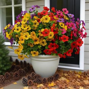 2 x 12 Bundles Artificial Flowers for Outdoor Indoor Fake Flowers uv Resistant Artificial Outdoor Flowers Fake Plants for Porch Garden Home Patio Decor (Mix Pink Red Purple Yellow)