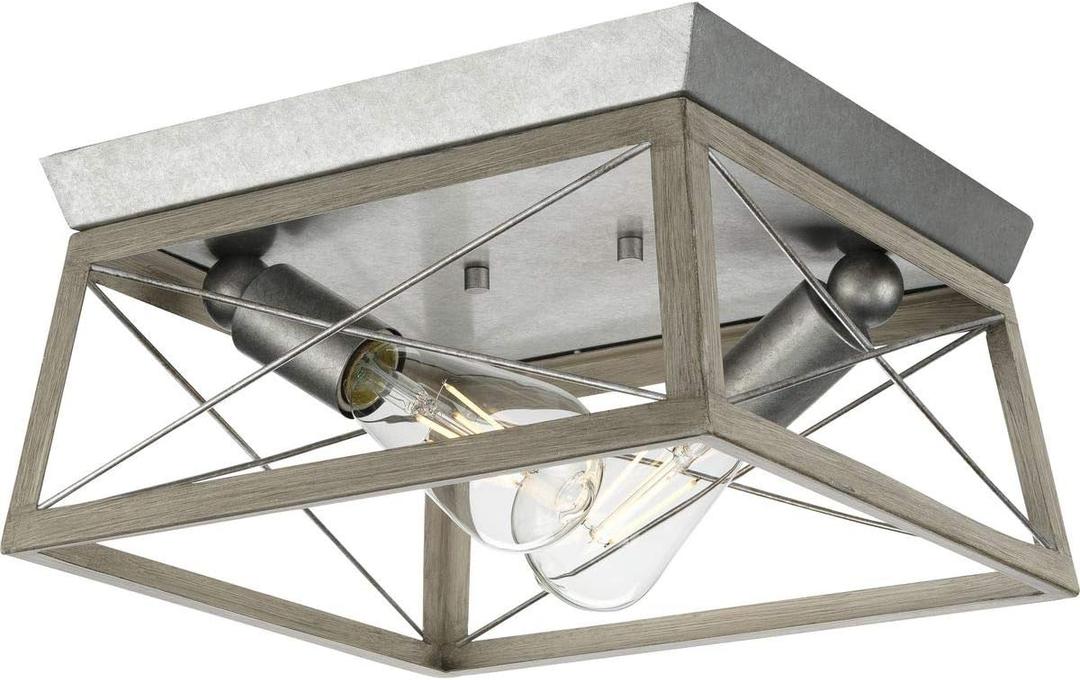 Progress Lighting Briarwood Collection 2-Light Ceiling Light, Flush Mount Ceiling Light Fixture for Interior Kitchen Lights, Hallway, Bedroom, Living Room, 12-Inch by 6-Inch, Galvanized Finish