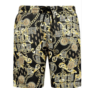 Mens Outfit Shorts with Baroque Chain Button Down  (XX-Large, Black Gold)