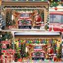 ROCKY&CHAO Christmas Garage Door Decorations 6x13ft Santa Red Truck Garage Door Cover, Garage Door Banner Garage Door Backdrop for Christmas New Year Party
