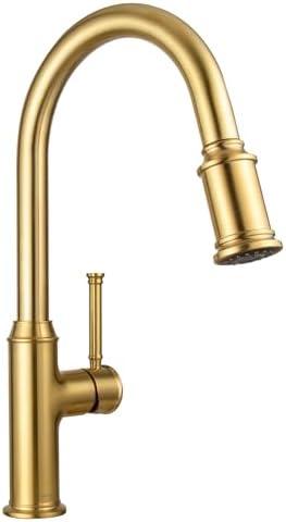 Lava Odoro Bronze Gold Kitchen Faucet with Pull Down Sprayer, Brushed Brass Kitchen Sink Faucet, Single Hole Kitchen Faucet with 3-Function Sprayer, Deck Plate Included, Spot-Free, 1.8 GPM, KF421-BB