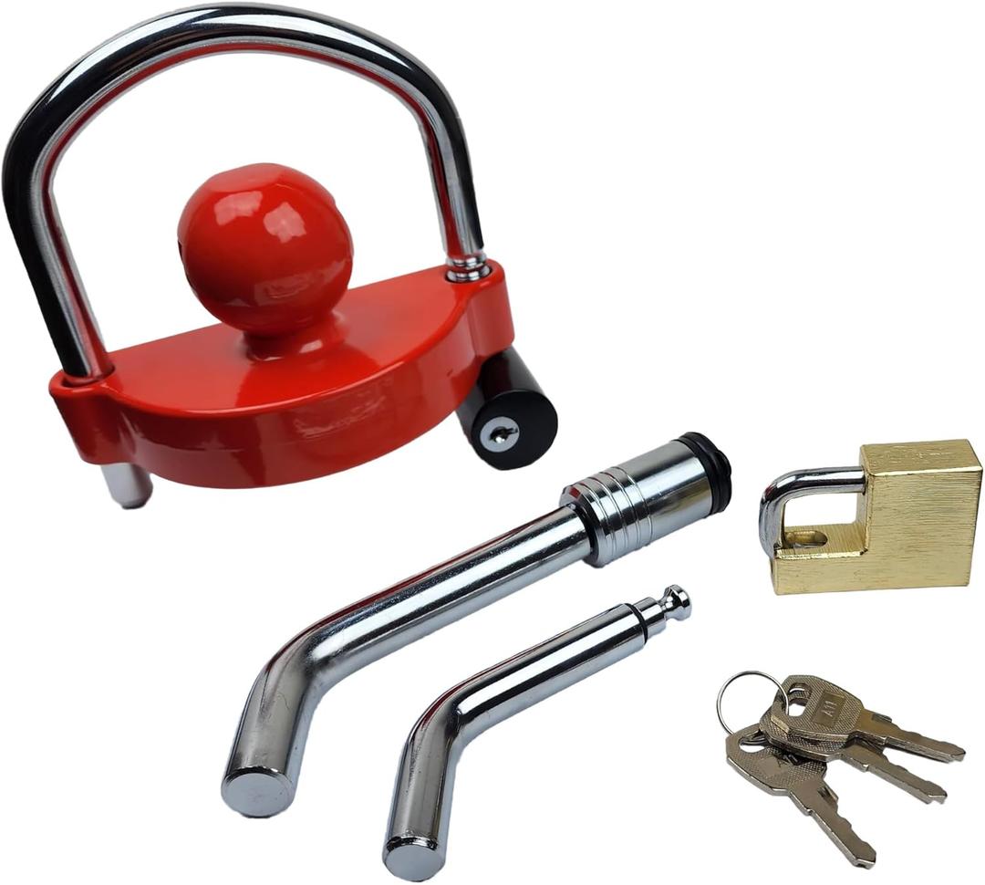 Heavy-Duty Anti-Theft Universal Trailer Hitch Lock Set, Adjustable 5/8" to 1" Latch Lock, Dual Receiver Lock for 1-7/8" to 2-5/16" Couplers