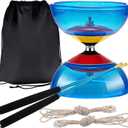 6 Pieces Chinese Diabolo Toy Set Includes 5 Inches Five Bearings Diabolo Blue Ball Toys with 2 Alloy Sticks 2 Ropes Drawstring Bag for Fun