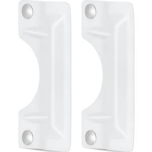 Landhoow 2 Pcs 3 x 7'' Door Latch Guard Plate Cover Stainless Steel Door Security Strike Latch Protector, Against Forced Entry Easy to Install for Home and Commercial (Reinforcement Ribs Style, White)