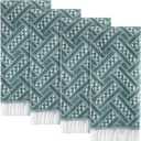 4 Pack Boho Bathroom Hand Towel 14 x 30 Inch 100% Turkish Cotton Decorative Boho Kitchen Hand Towel Farmhouse Bathroom Decor Set Absorbent Soft Guest Tea Gift (Green,white)