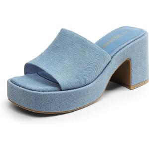 DREAM PAIRS High Chunky Platform Heels for Women Fashion Comfort Slip on Square Open Toe Block Heel Sandals 8