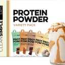 Clean Simple Eats Whey Protein Powder, Variety Pack, Naturally Sweetened Flavors, 100% Grass Fed Protein Powder with Digestive Enzymes & No Artificial Ingredients, Gluten Free, 10 Single Serve Packs