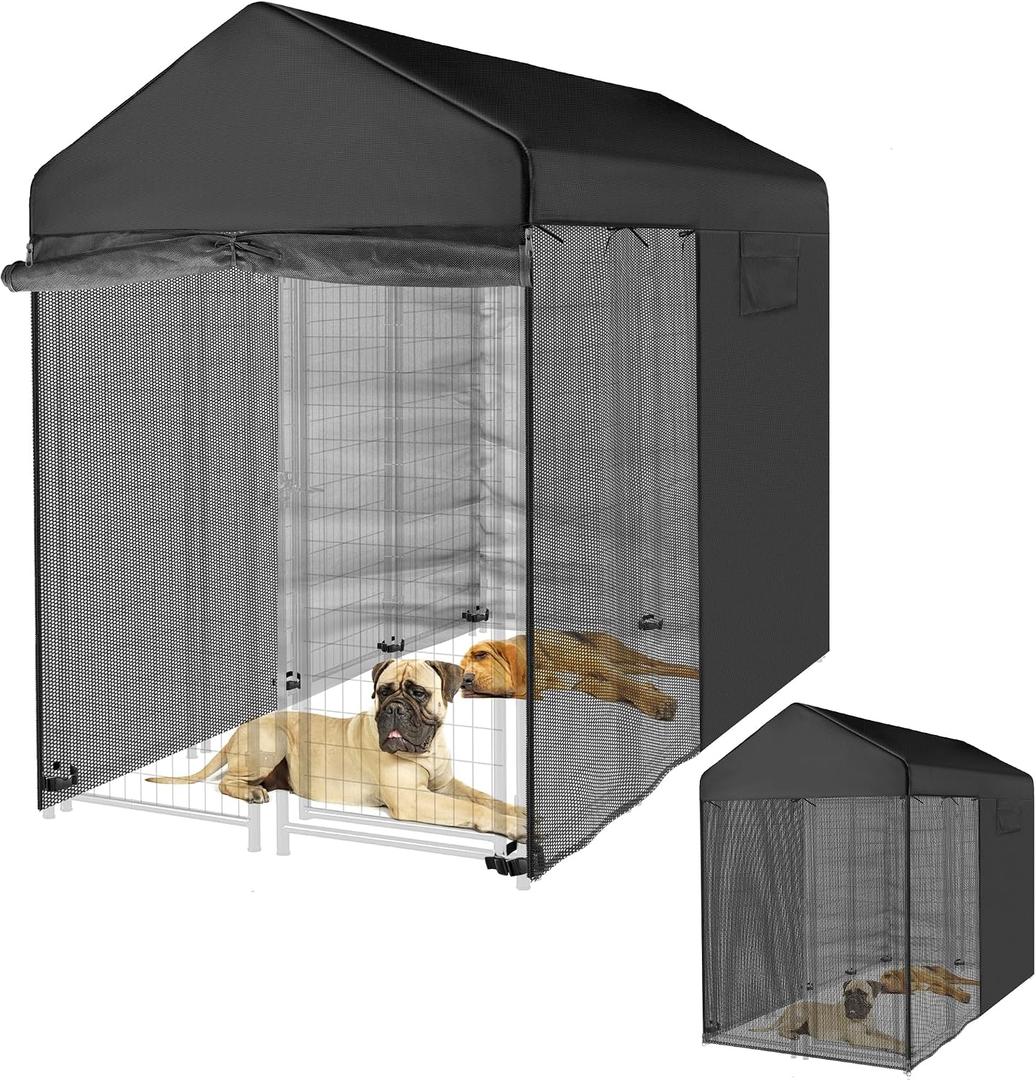 Outdoor Dog Kennel Cover, 8x4x6ft
Black, Waterproof, UV Resistant, 600D Oxford Fabric, Mesh Windows, Cover Only