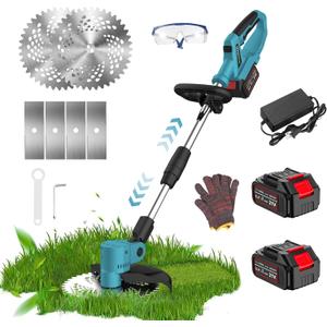 Cordless Weed Wacker, 21V 4.0Ah Electric Weed Eater with 2 Batteries and Charger, 9inch Grass Trimmer Cordless Edge Brush Cutter for Lawn, Yard, Garden