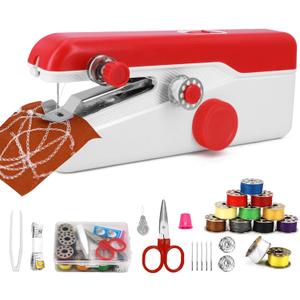 Handheld Sewing Machine, Mini Portable Sewing Machine for Beginners, Electric Fast Stitching, DIY Fabric Clothes Repair Kit, Home Travel Mending Machine with Accessories (Red)