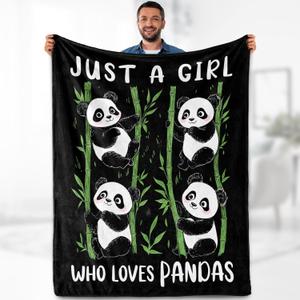 Panda Blanket Gifts for Girl Woman - Just A Girl Who Loves Pandas Cute Animal Lovers Throw for Teen Kids Adults Soft Fleece Cozy Bed Couch Decor Birthday Christmas Lightweight Blanket 50"x60"