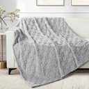 Exclusivo Mezcla Fleece Throw Blanket for Couch,Super Soft and Warm Lightweight Checkered Pattern Blankets for All Seasons, 50x60 Inches, Light Grey