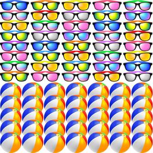 Oleitodh 60Pcs Sunglasses Beach Balls Bulk Party Favors Kids 30Pcs Neon Sunglasses 30Pcs 12" Beach Balls Boys Girls Graduation Party for Summer Beach Pool Party Favors Goodie Bag Supplies Age 3-8