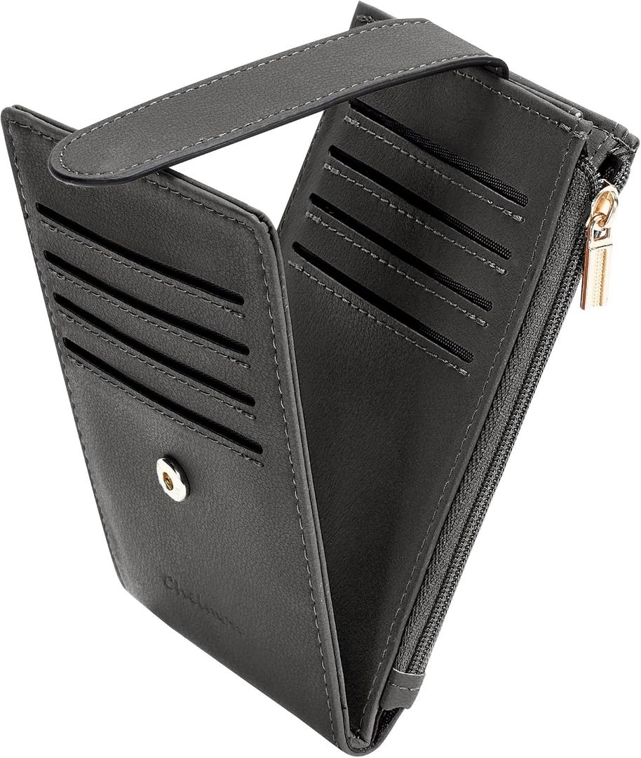 Chelmon Womens Wallet Slim RFID Blocking Bifold Multi Card Case Wallet with Zipper Pocket (Deep Grey)