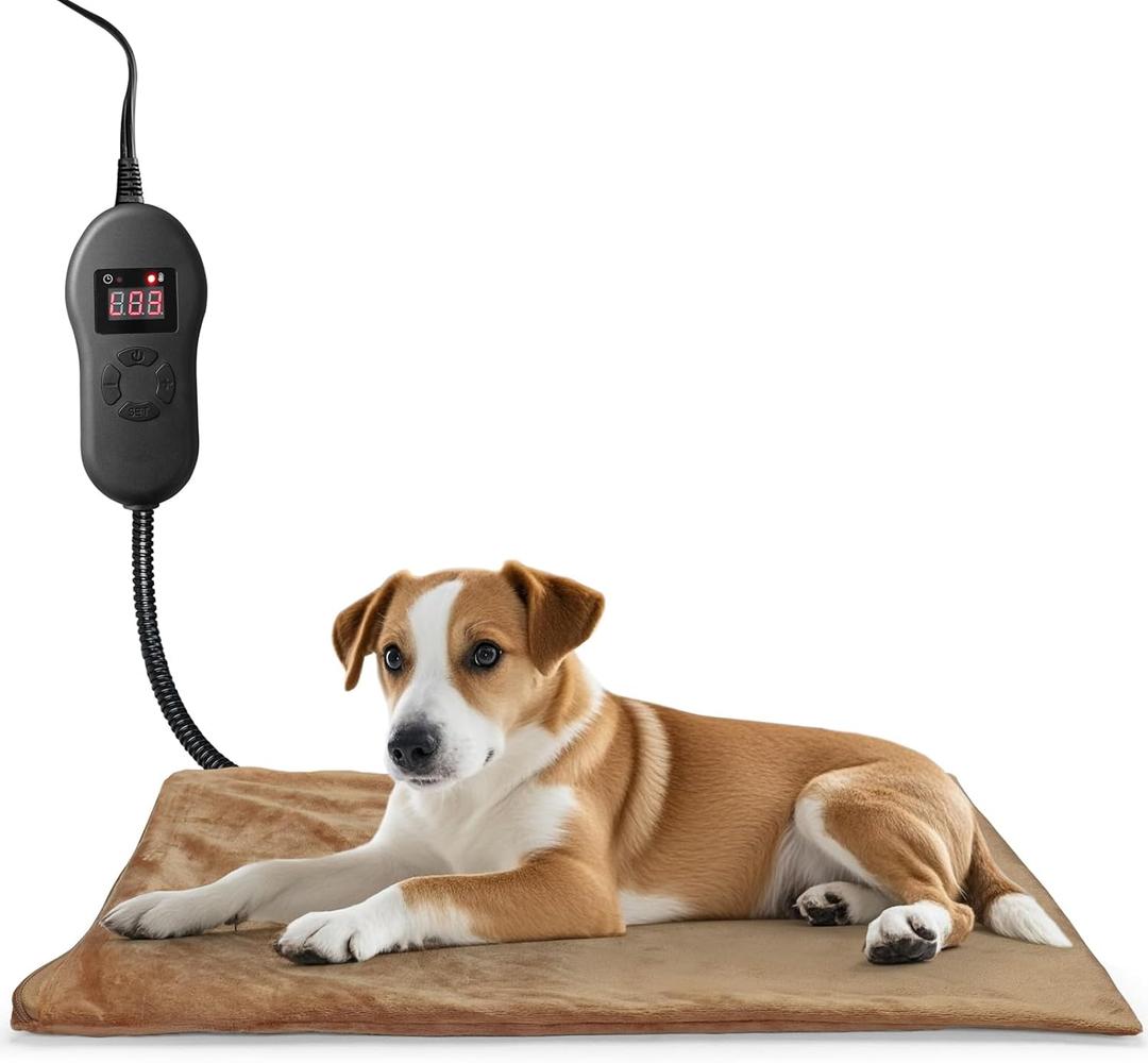 NAMOTEK Pet Heating Pad with Timer, Adjustable Temperature, Waterproof, Chew Resistant Cord, Auto Power-Off, Electric Indoor Heated Mat for Dogs and Cats (19"x15")
