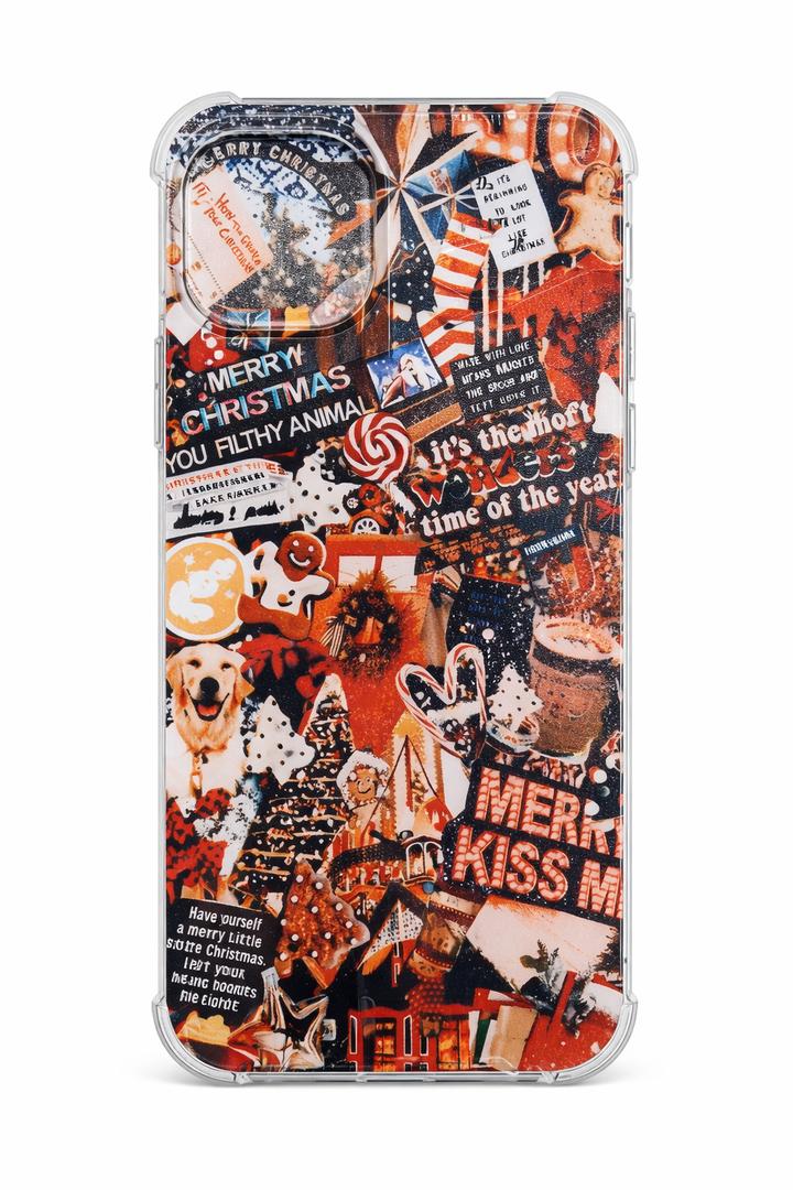 Winter Christmas Holiday Collage Case for iPhone 13, Retro Aesthetic Christmas Gingerbread and Tree Pattern Case for Girls Women Men, Unique Trendy TPU Bumper Cover Case for iPhone 13 