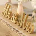 Mr and Mrs Signs Wedding Table Decorations, Wooden Freestanding Letters for Photo Props, Rustic Decoration, Anniversary Shower Gift (Golden)