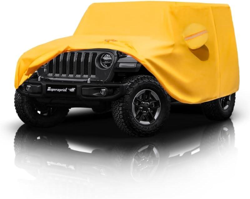 Heavy Duty Jeep 2dr Car Cover, Custom Fit Jeep Wrangler 2 Door CJ YJ JK JL Waterproof All Weather for Automobiles, Full Car Cover - Sun, Rain & UV Protection (Yellow)