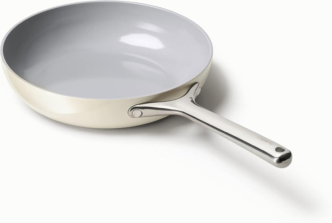 Caraway Nonstick Ceramic Frying Pan (2.7 qt, 10.5") - Non Toxic, PTFE & PFOA Free - Oven Safe & Compatible with All Stovetops (Gas, Electric & Induction) - Cream