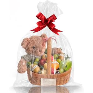 Clear Gift Bags 10 PCS 16x24 Inches Large Cellophane Wrap for Gift Baskets Wrapping Plastic with Ties for Gift Giving, Packaging Products