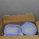 Amazon Basics Glass Food Storage Containers, Leak Proof, Oven Safe, Easy to Clean, Stain Resistant, Set of 7, 14 Pieces Including Lids, BPA-Free, Clear with Blue Silicone Ring