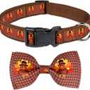 Malier Cute Adjustable Thanksgiving Dog Collar with Bowtie, Fall Collar for Girl and Boy Puppies and Dogs (Larger, Turkey-Brown)