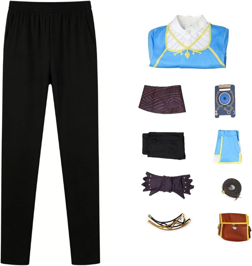 Women's Game Cosplay Princess Blue Outfit Uniform Full Set Halloween Party Costume (Large)